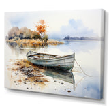 Blue and orange Autumn Tranquility Fishing Boat - Boat Fishing Canvas Wall Art