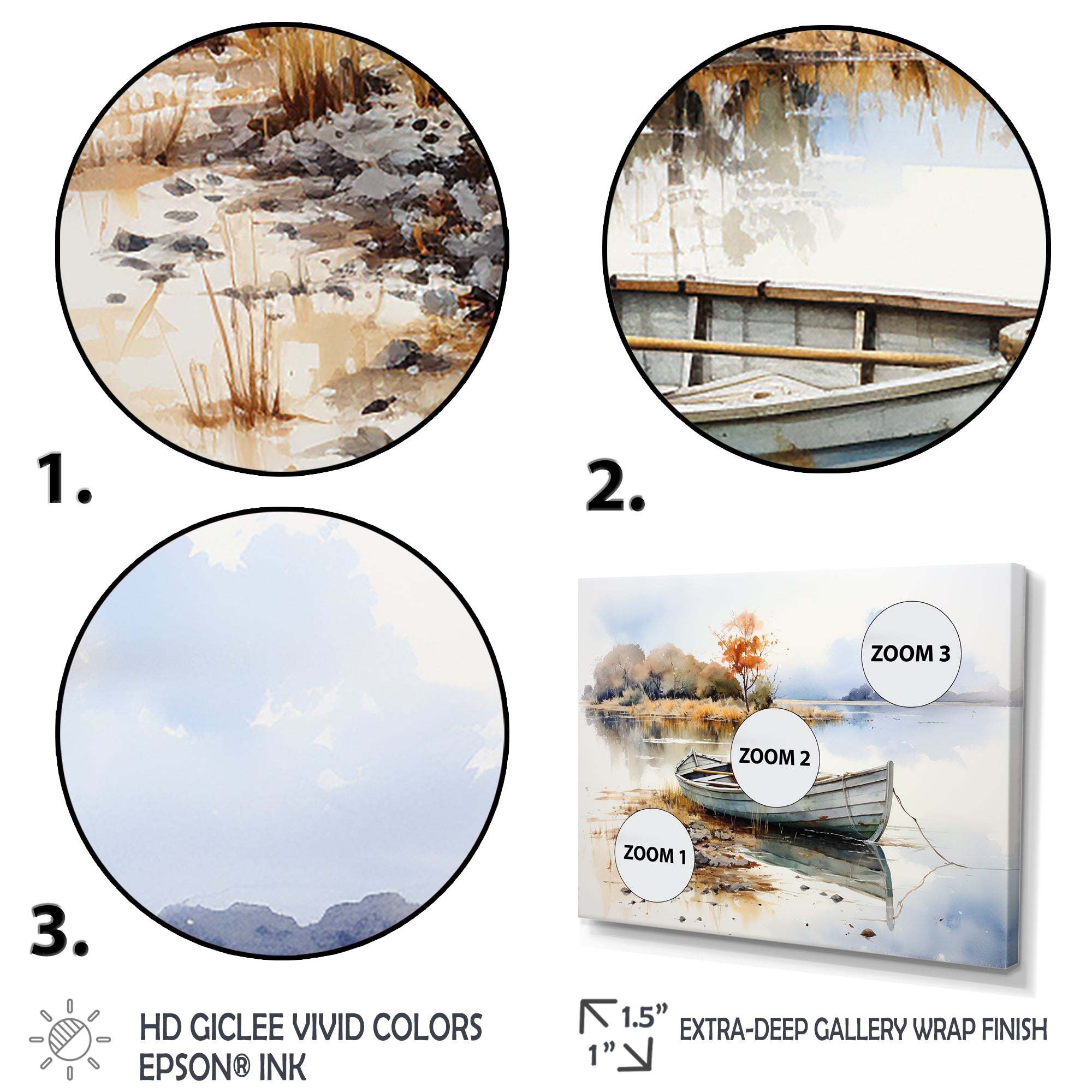 Blue and orange Autumn Tranquility Fishing Boat - Boat Fishing Canvas Wall Art