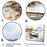 Blue and orange Autumn Tranquility Fishing Boat - Boat Fishing Canvas Wall Art