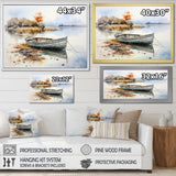 Blue and orange Autumn Tranquility Fishing Boat - Boat Fishing Canvas Wall Art