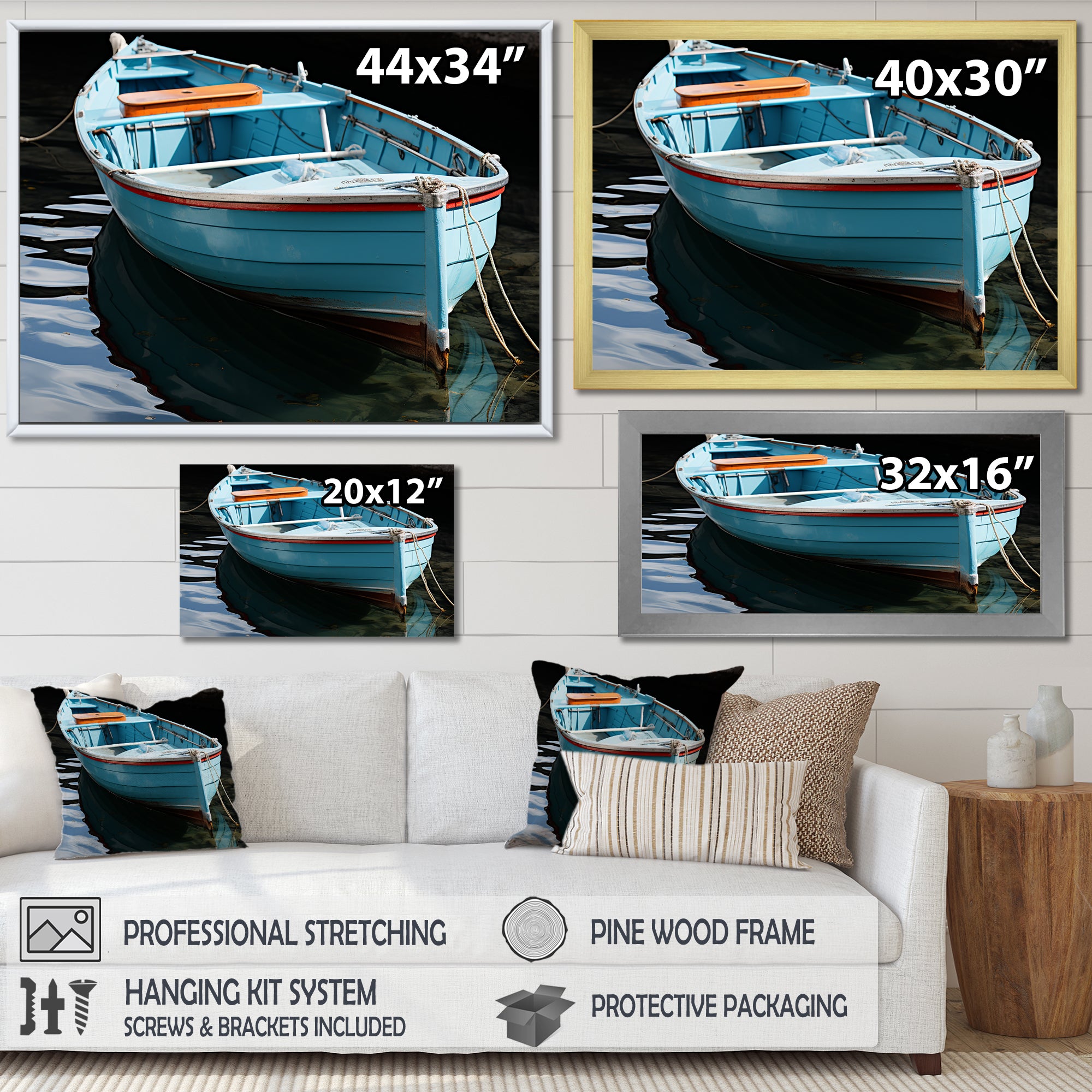 Blue and red Fishing boat expedition - Boat Fishing Canvas Wall Art