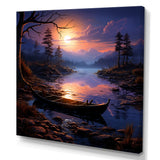 Purple and orange Moonlit Fishing Voyage - Boat Fishing Canvas Wall Art