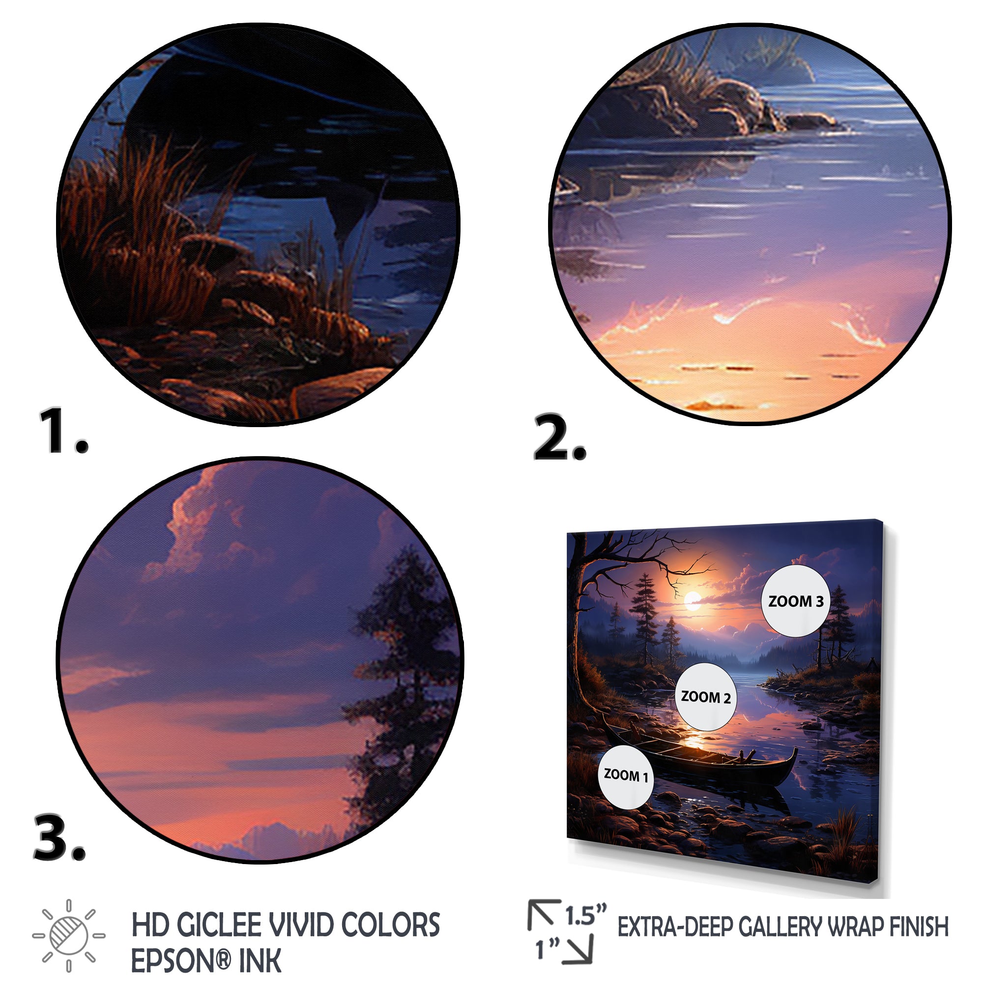 Purple and orange Moonlit Fishing Voyage - Boat Fishing Canvas Wall Art