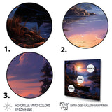 Purple and orange Moonlit Fishing Voyage - Boat Fishing Canvas Wall Art