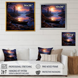 Purple and orange Moonlit Fishing Voyage - Boat Fishing Canvas Wall Art
