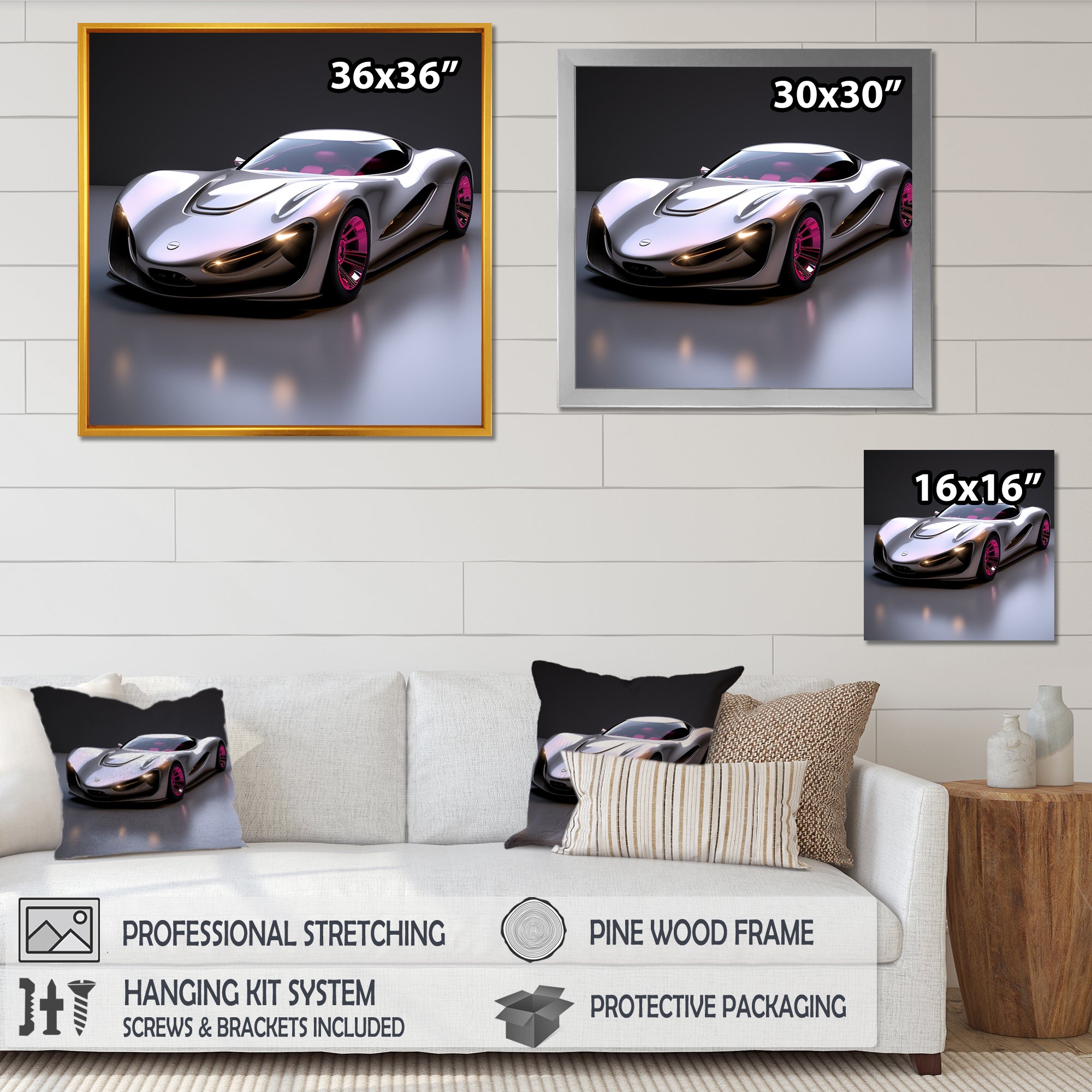 Pink and chrome Italian hyper car I - Car Exotic Canvas Wall Art
