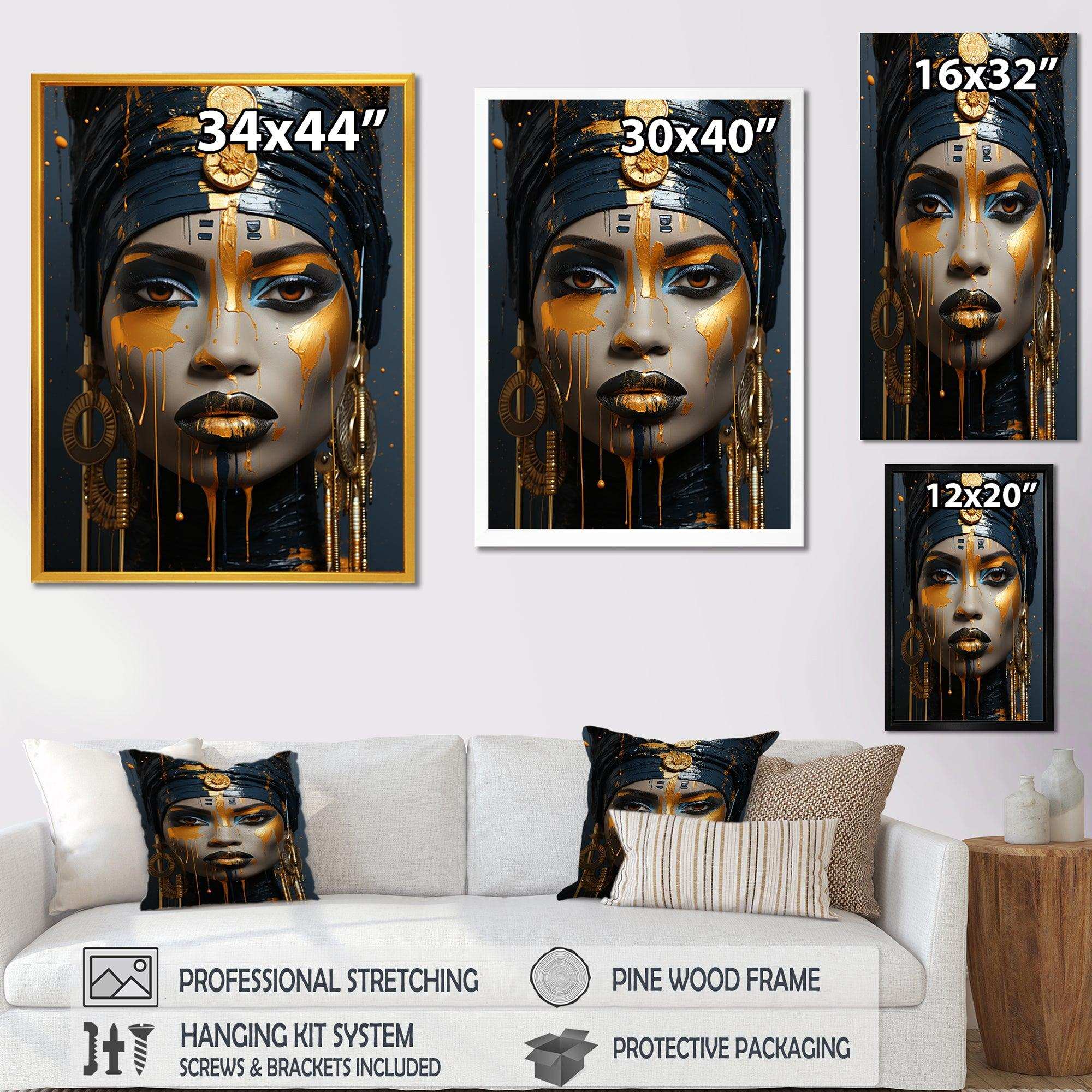 Yellow and blue African Grace Portrait of Beauty IV - Fashion Canvas Wall Art