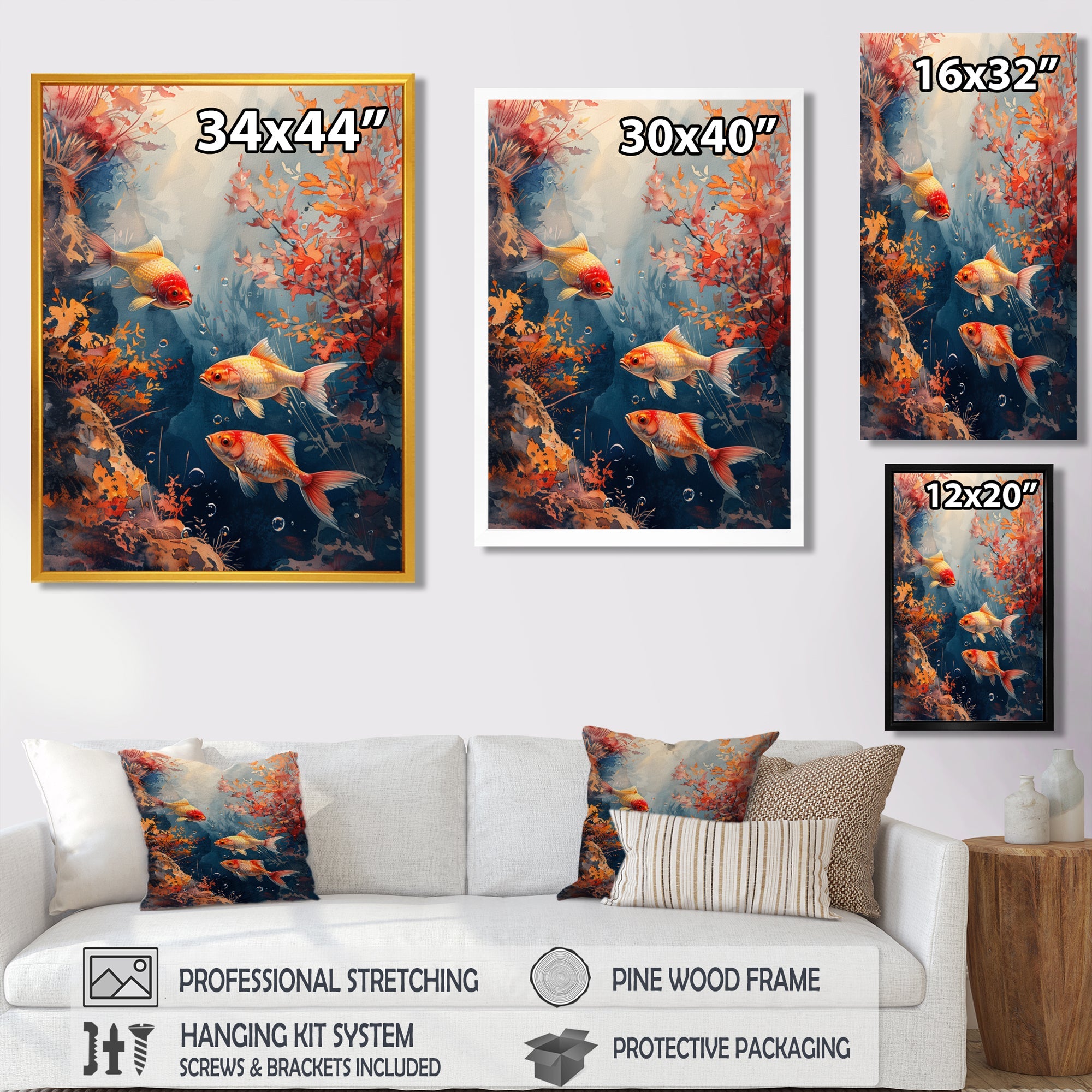 Orange Koi fish coral Marine Magic - Coral Wall Art Prints