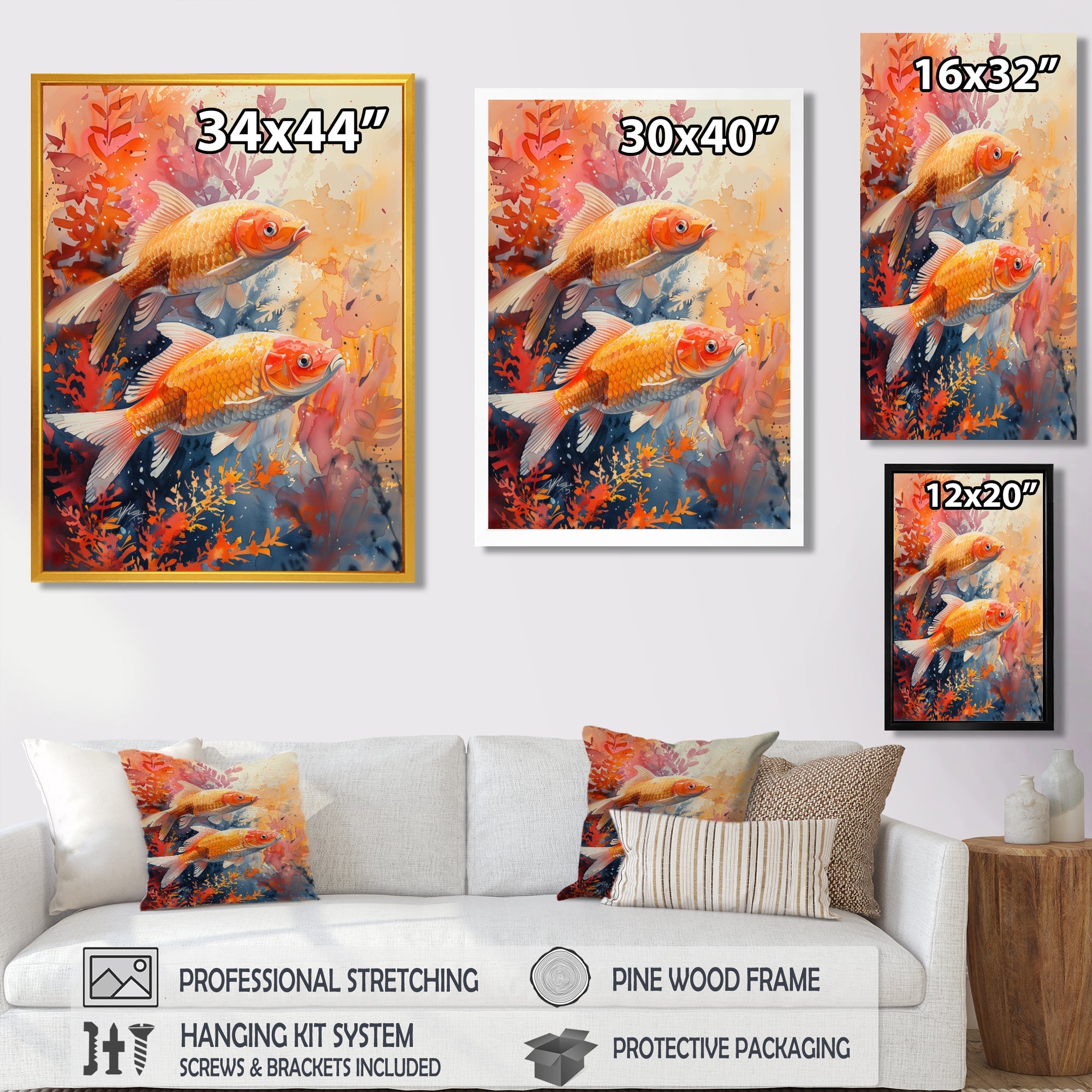 Orange coral Marine koi fish magic - Coral Wall Art Prints