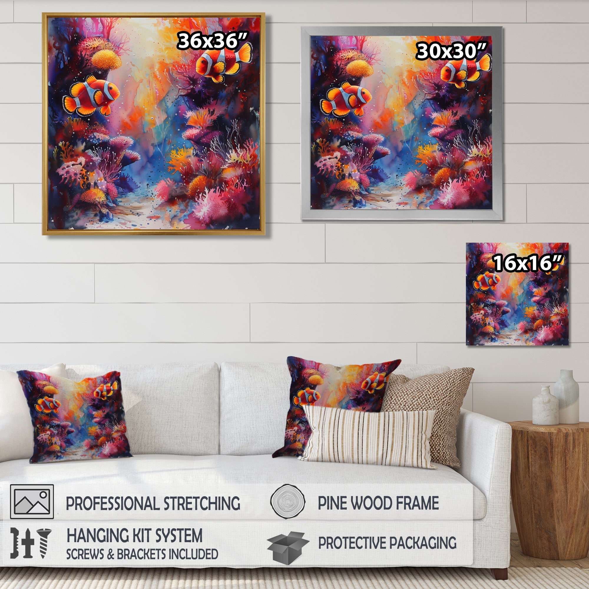 Orange pink clownfish coral Marine Majesty - Orange Coral Wall Art
