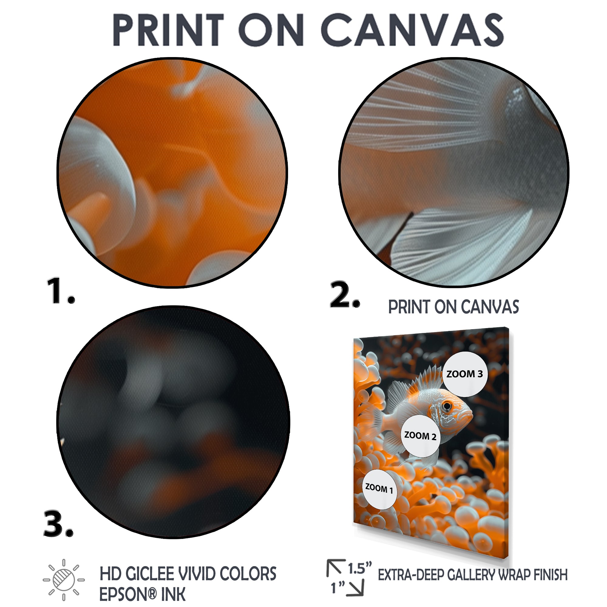 Orange white coral fish - Coral Living Room Wall Art