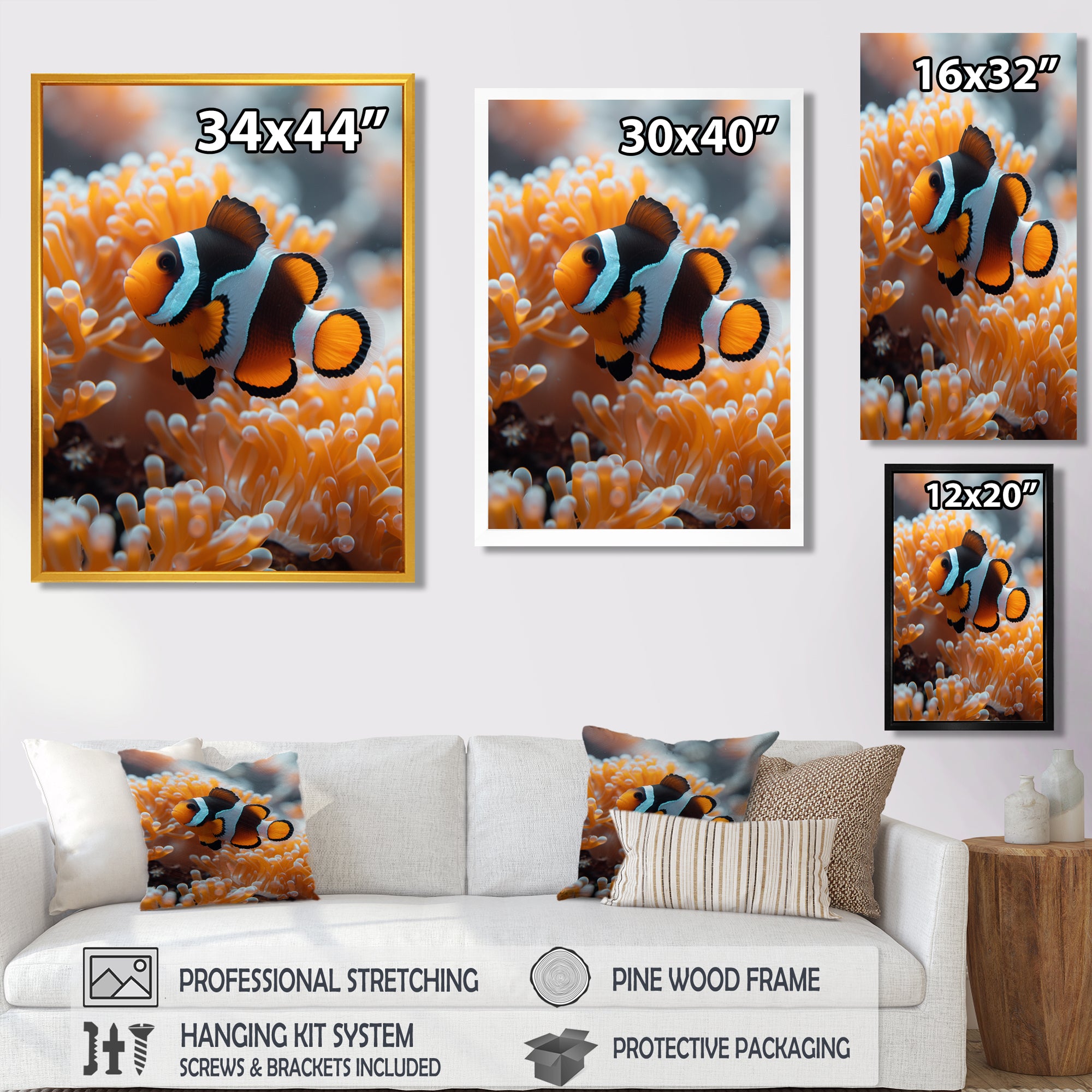 Orange white coral clown fish Marvel - Coral Bedroom Wall Art
