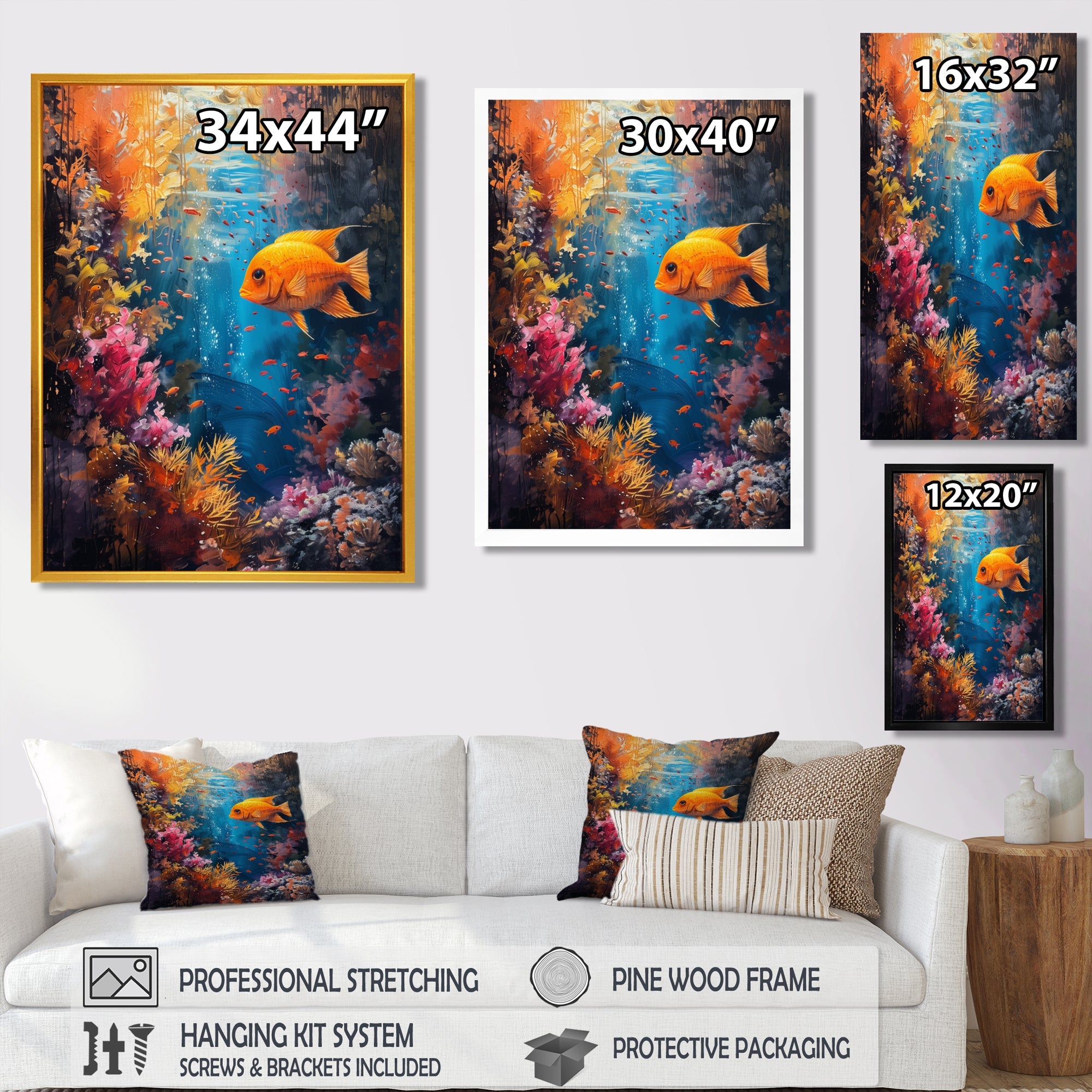 Orange blue coral Marine goldfish Marvel - Coral Canvas Wall Art