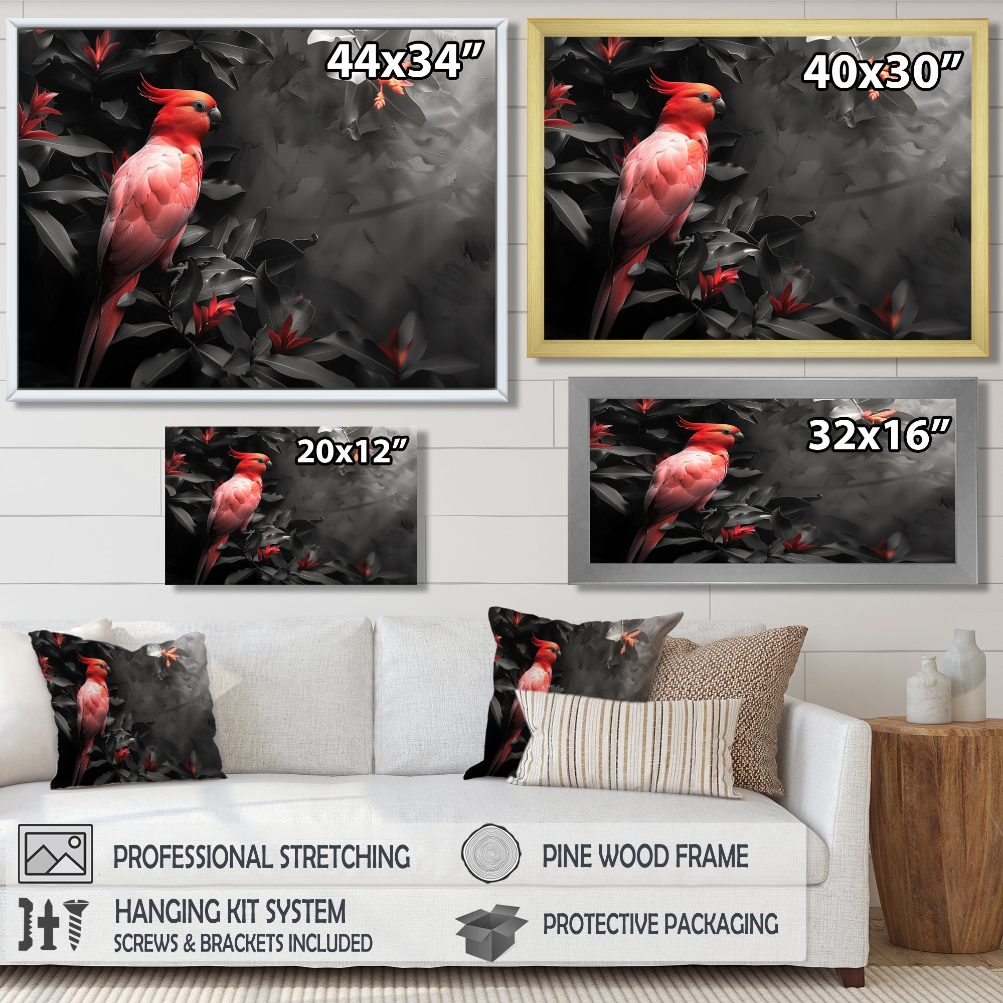 Red black Garden of Eden Birds - Bird Home Decor Art