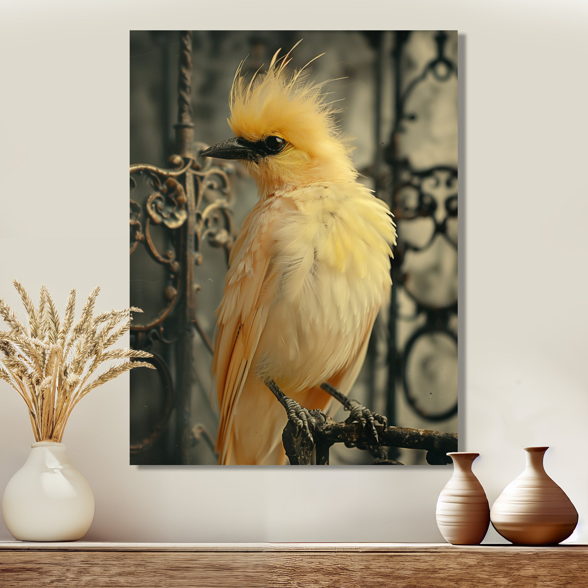 Yellow black Caged Bird elegance - Bird Canvas Wall Art