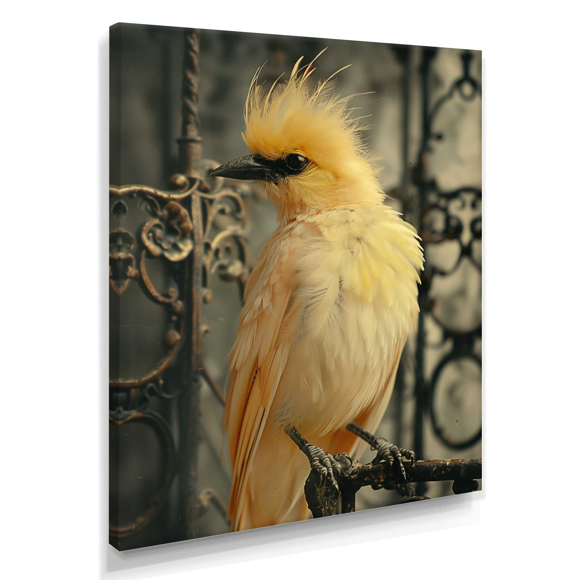 Yellow black Caged Bird elegance - Bird Canvas Wall Art