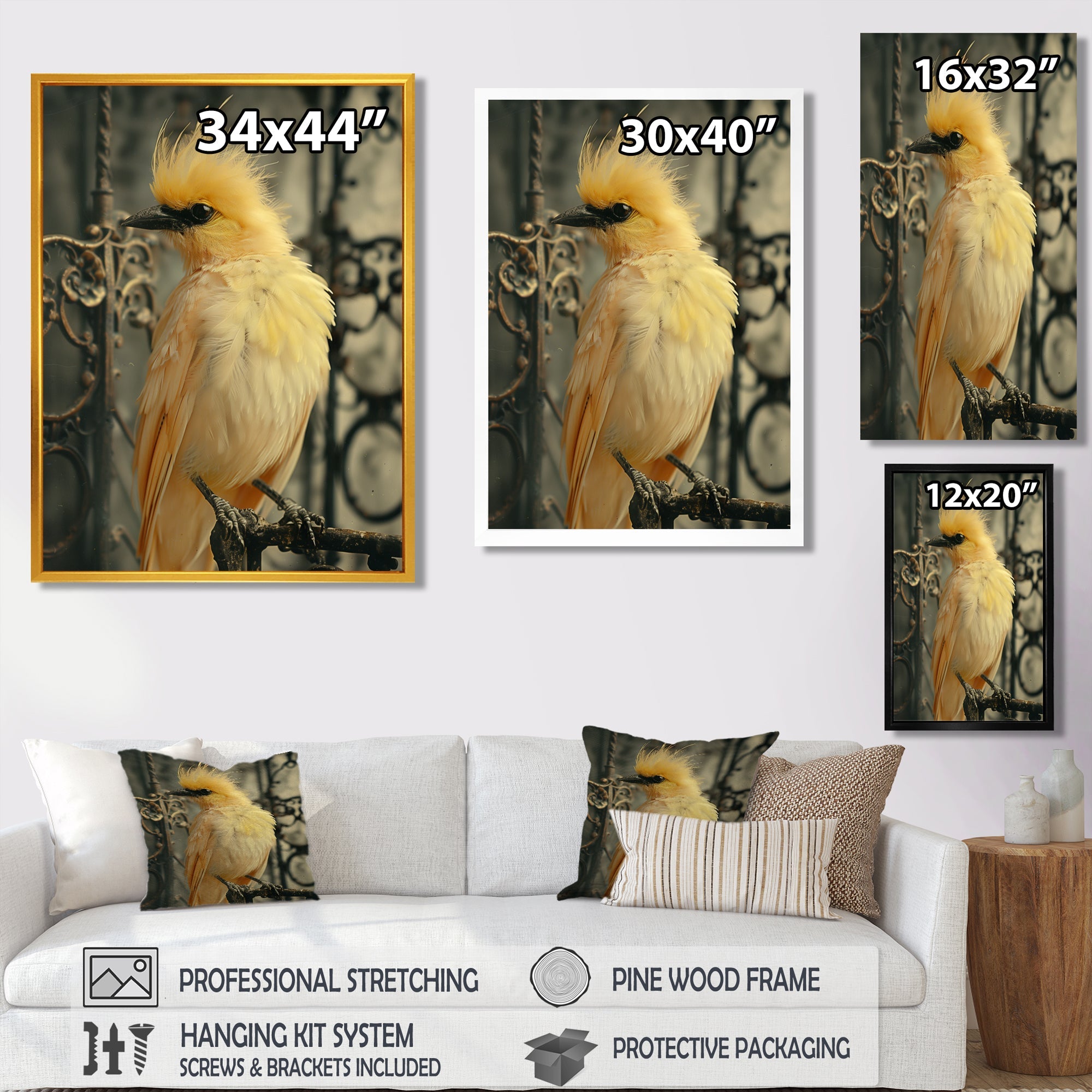 Yellow black Caged Bird elegance - Bird Canvas Wall Art