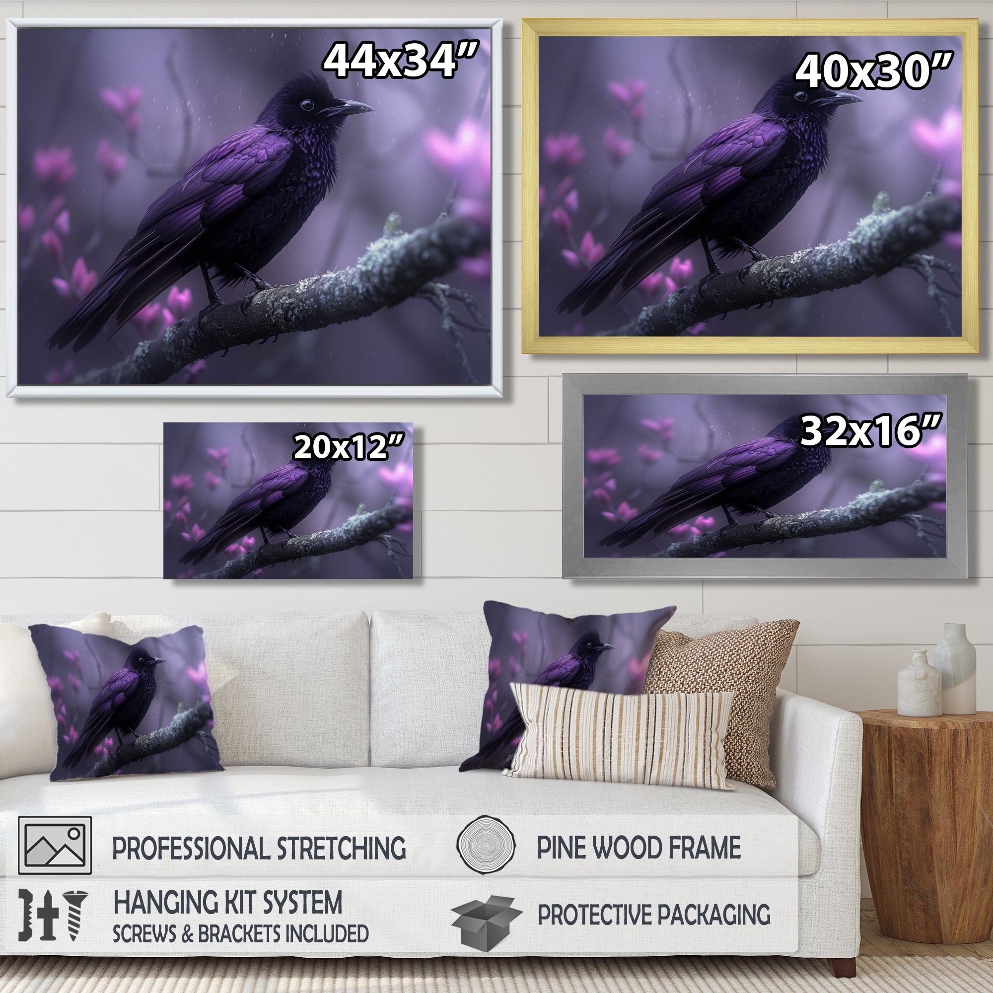 Purple black Moonlit Serenade Bird - Bird Wall Decor