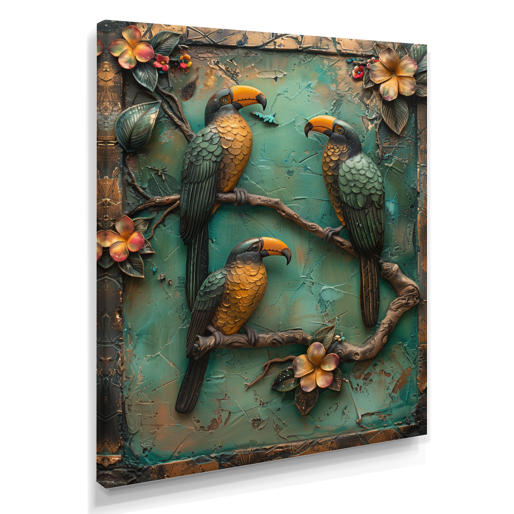 Yellow green Rainforest Radiance Toucans - Parrot Framed Canvas Art