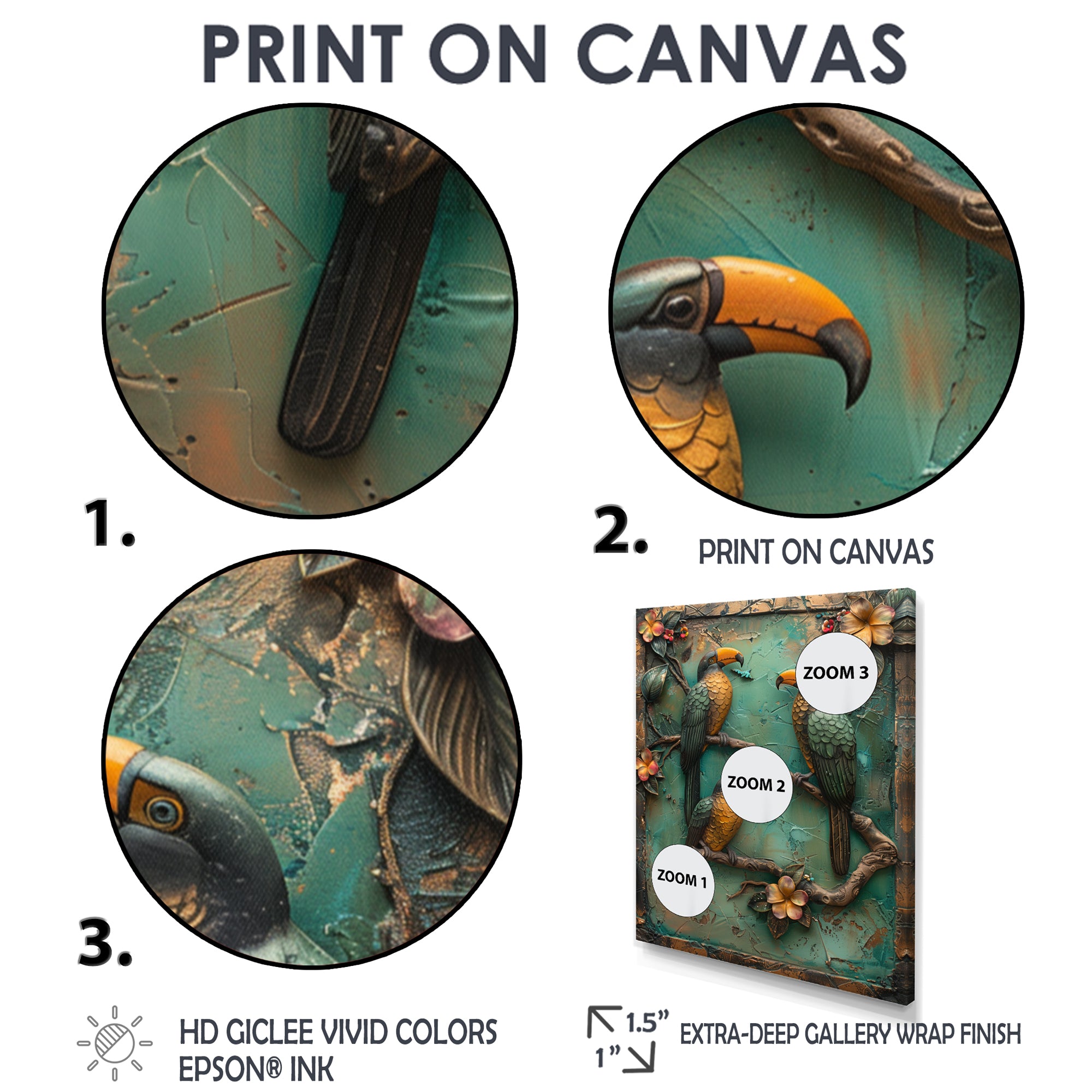 Yellow green Rainforest Radiance Toucans - Parrot Framed Canvas Art