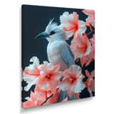 Pink white Tropical Oasis Bird blooms - Bird Living Room Wall Art