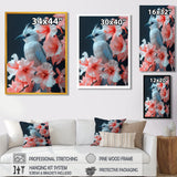 Pink white Tropical Oasis Bird blooms - Bird Living Room Wall Art