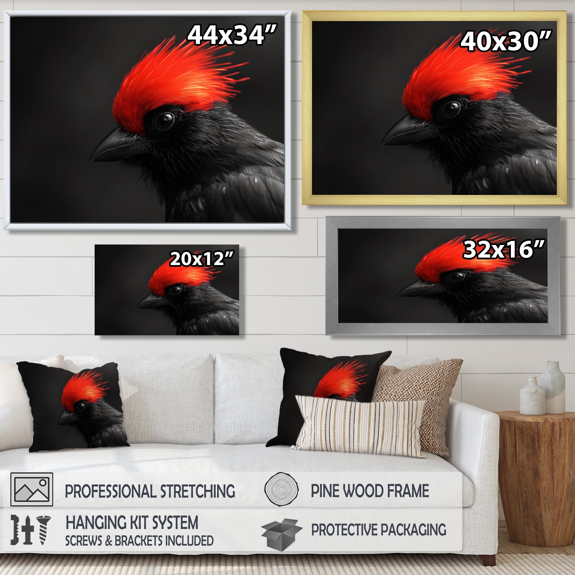 Red Grey Whispers Bird of Paradise - Bird Canvas Wall Art