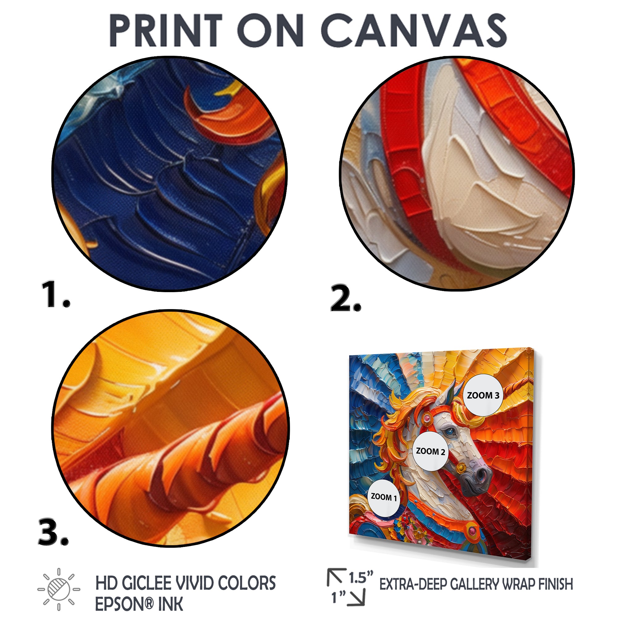 Yellow red horse Carousel spiral - Horse Canvas Wall Art