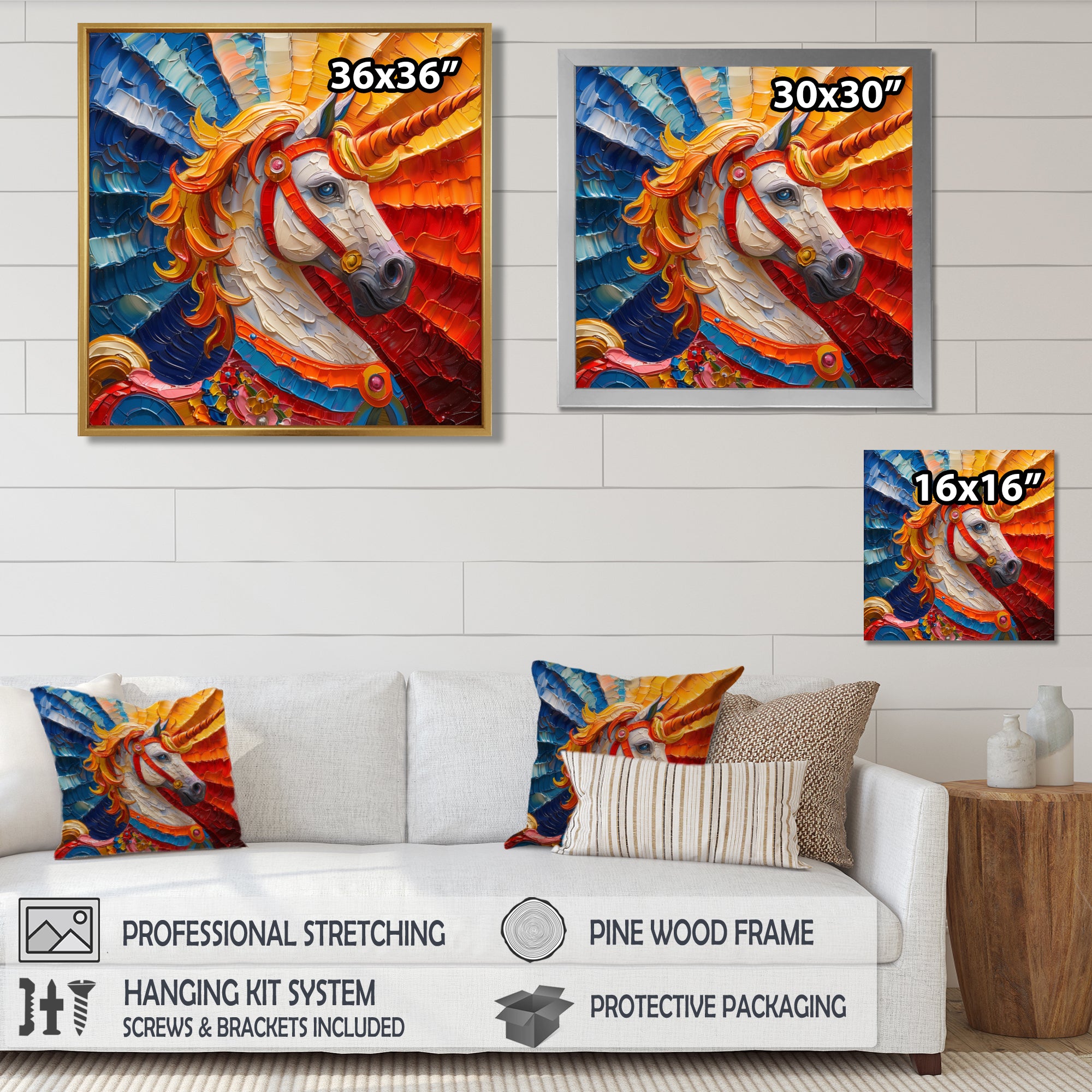 Yellow red horse Carousel spiral - Horse Canvas Wall Art