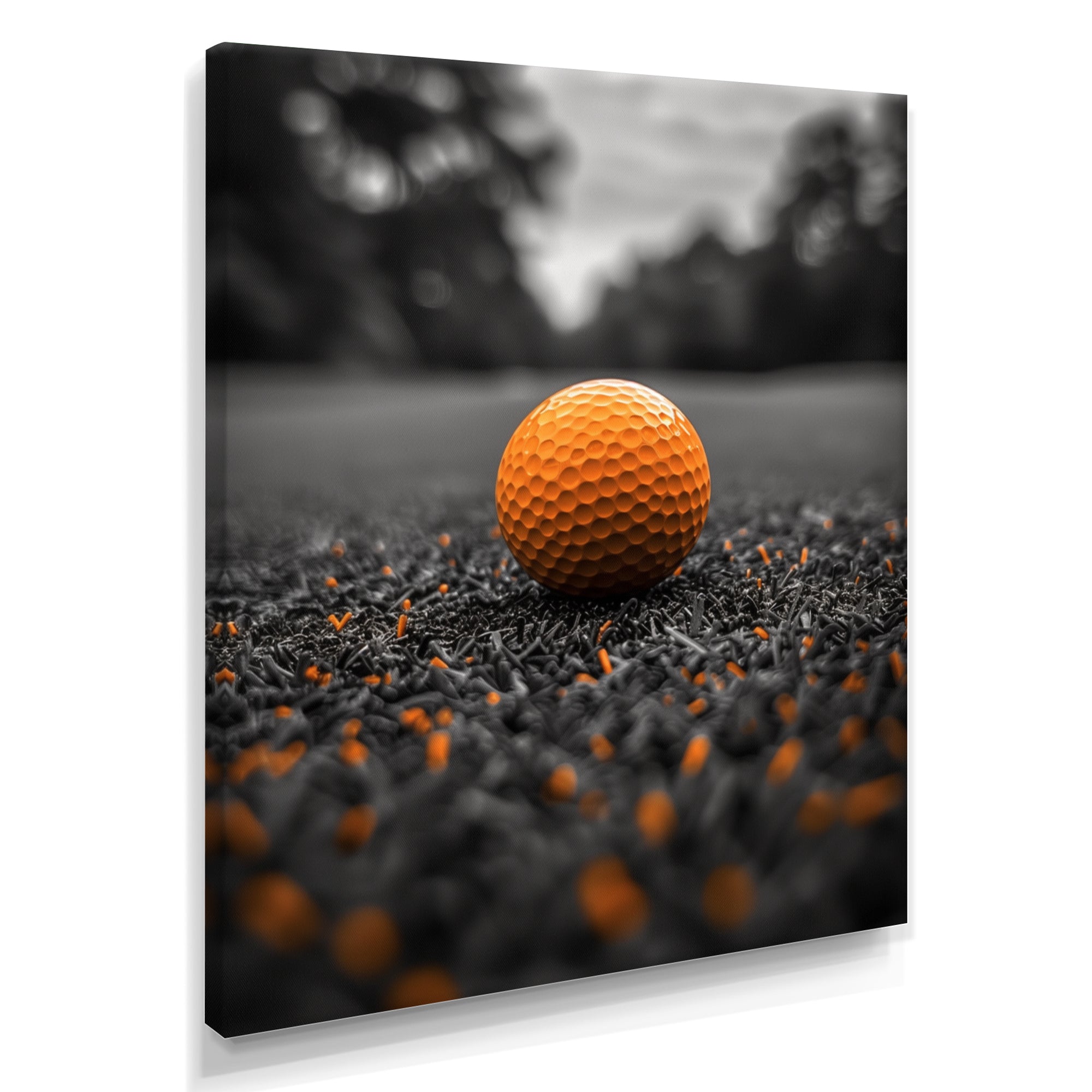 Monochrome Orange Grey Golf Ball I - Golf Canvas Wall Art