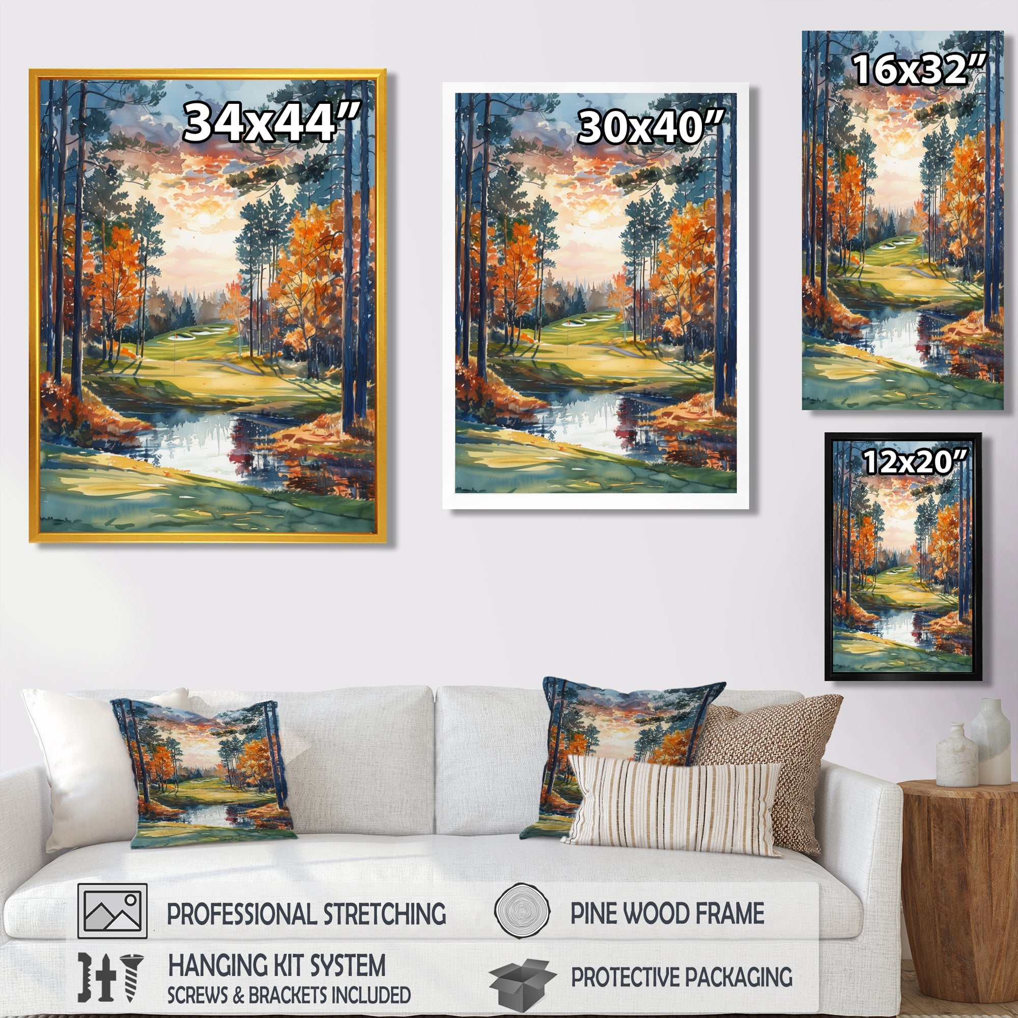 Green Orange Autumn Golf Haven Country Club I - Golf Canvas Wall Art