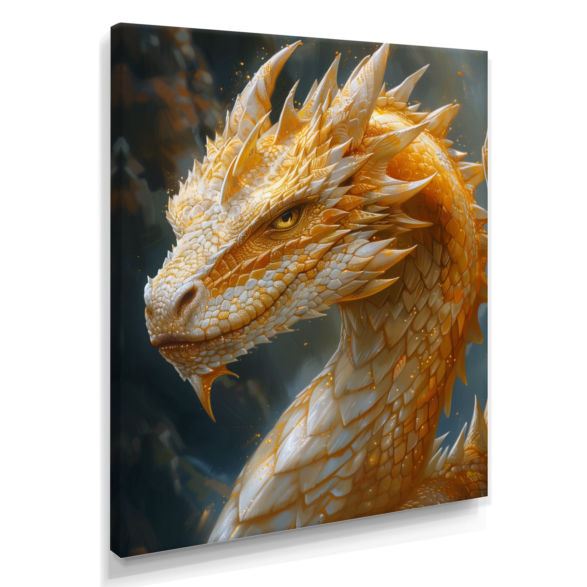 Yellow white Golden Claw Dragon - Dragons Framed Canvas Art