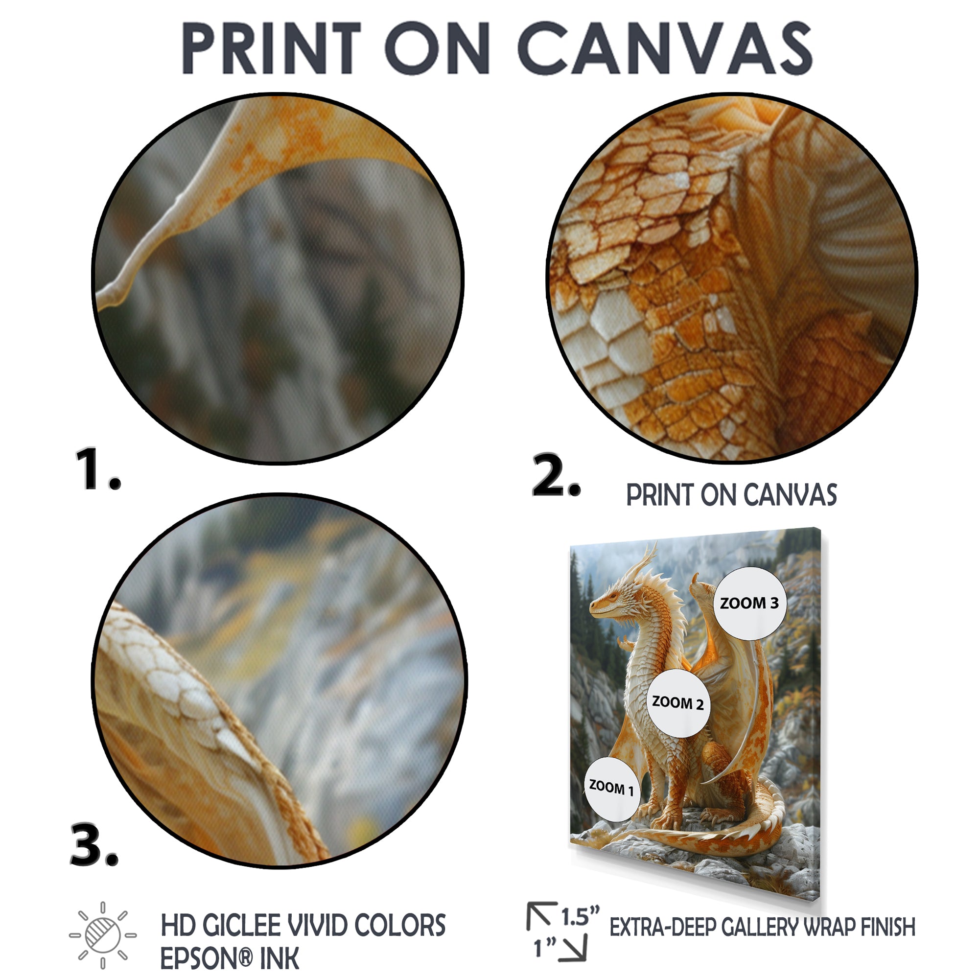 Yellow white Golden Wings Dragon - Dragons Large Canvas Wall Art