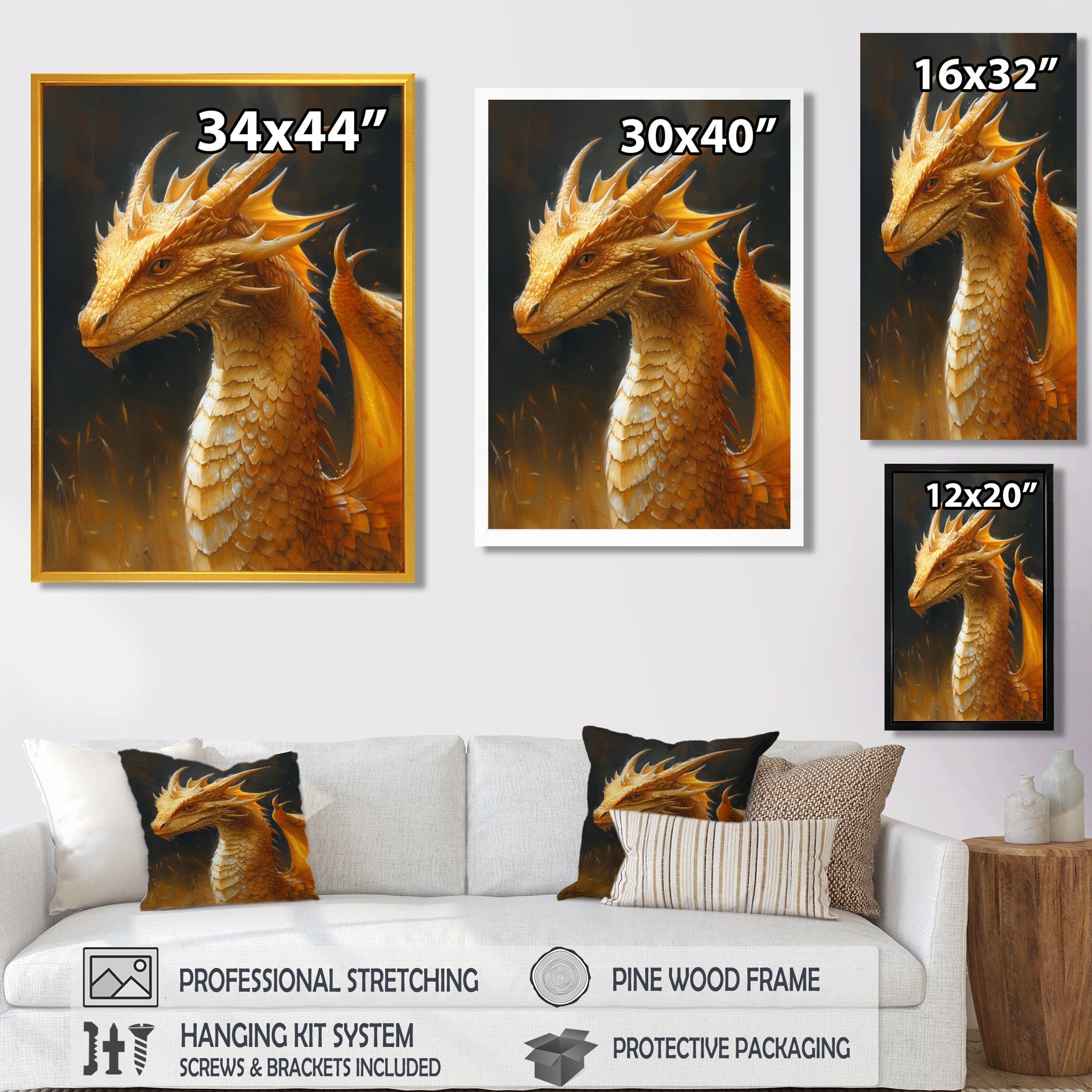 Yellow black Golden Wings Dragon - Dragons Home Decor Art