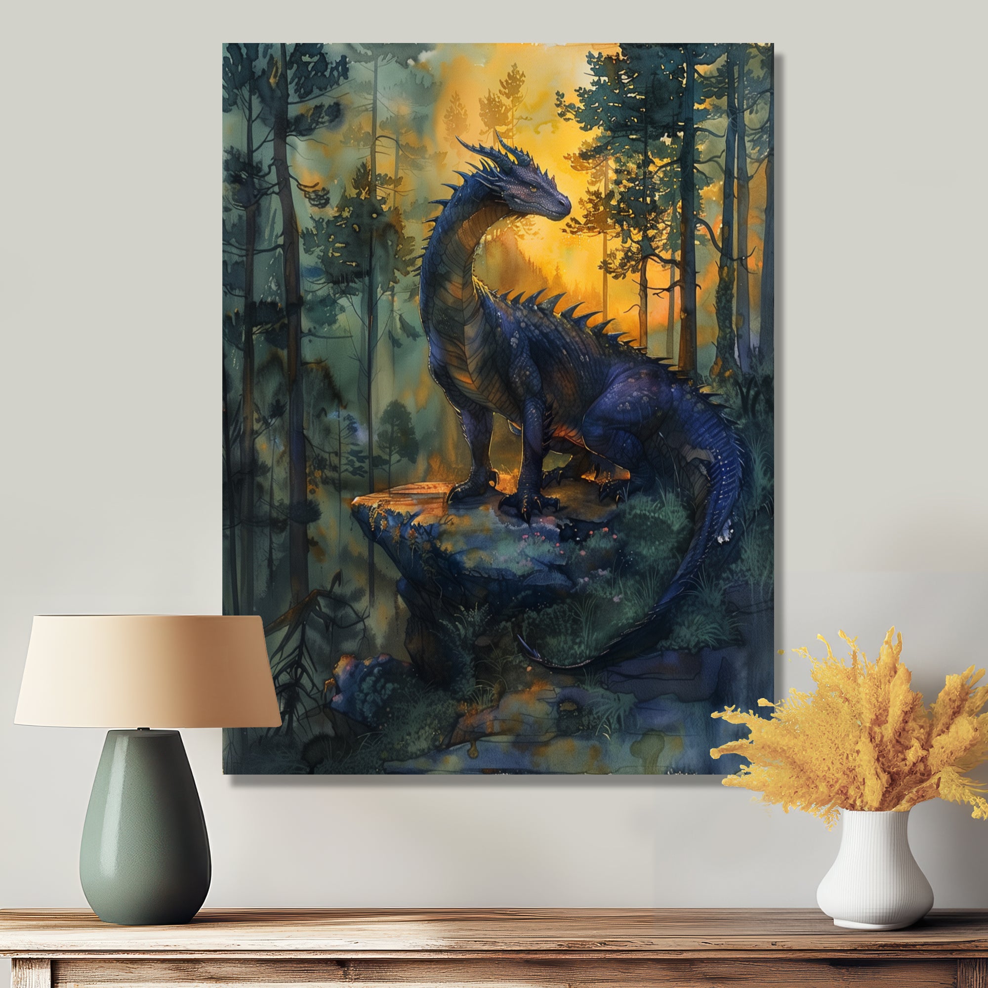 Darkness and Mystic Forest Dragon - Dragons Bedroom Wall Art