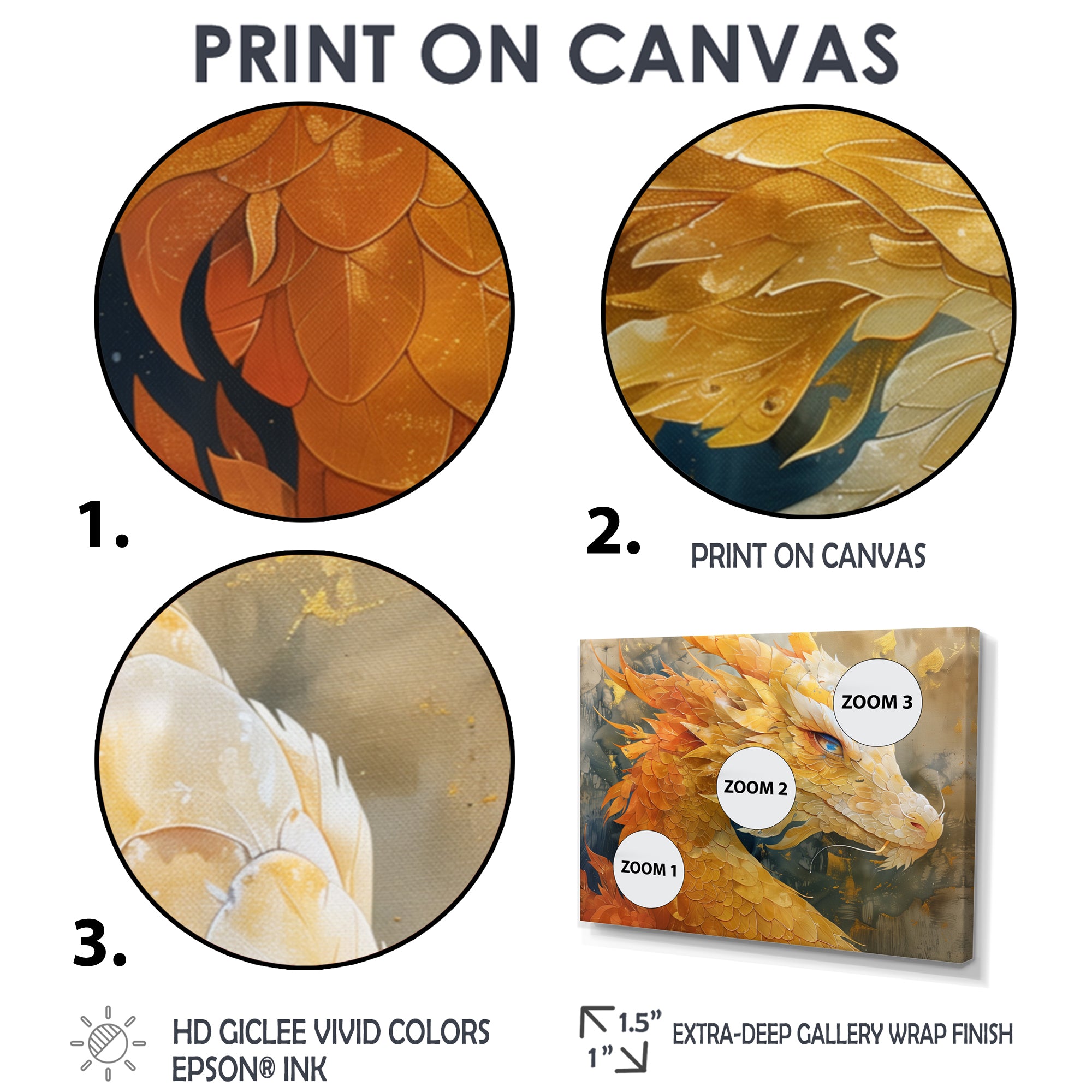 Treasured Scales Dragon collage - Dragons Canvas Wall Art