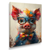 Curious green pink pig portrait - Pig Framed Canvas Art