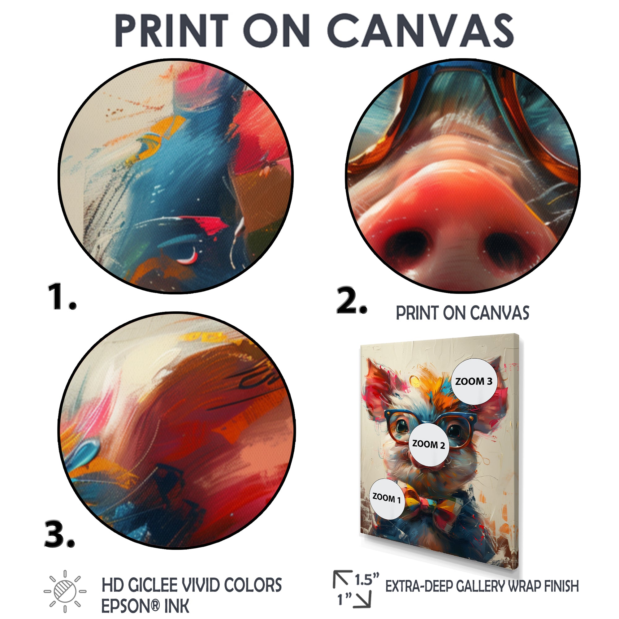 Curious green pink pig portrait - Pig Framed Canvas Art