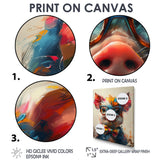 Curious green pink pig portrait - Pig Framed Canvas Art