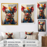 Curious green pink pig portrait - Pig Framed Canvas Art