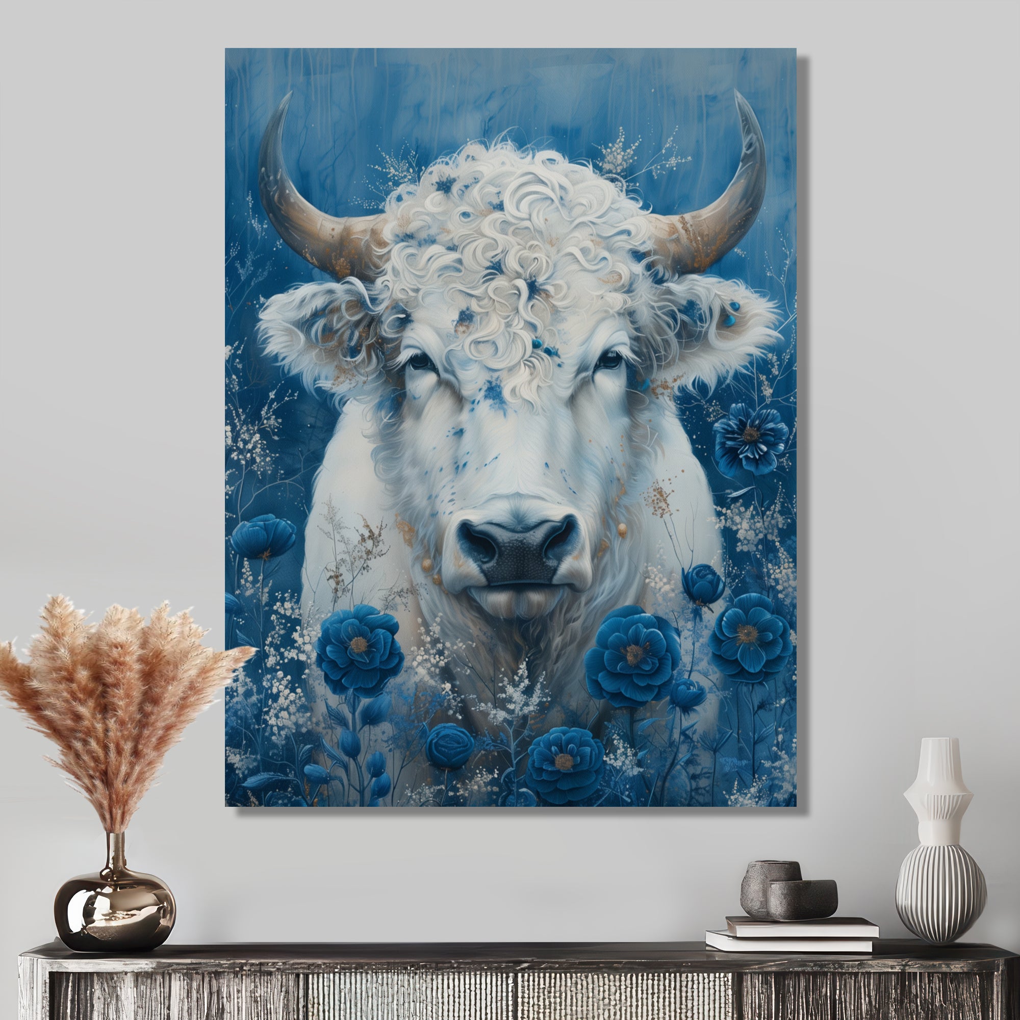 White blue Cosmic Nurture Taurus - Taurus Canvas Wall Art