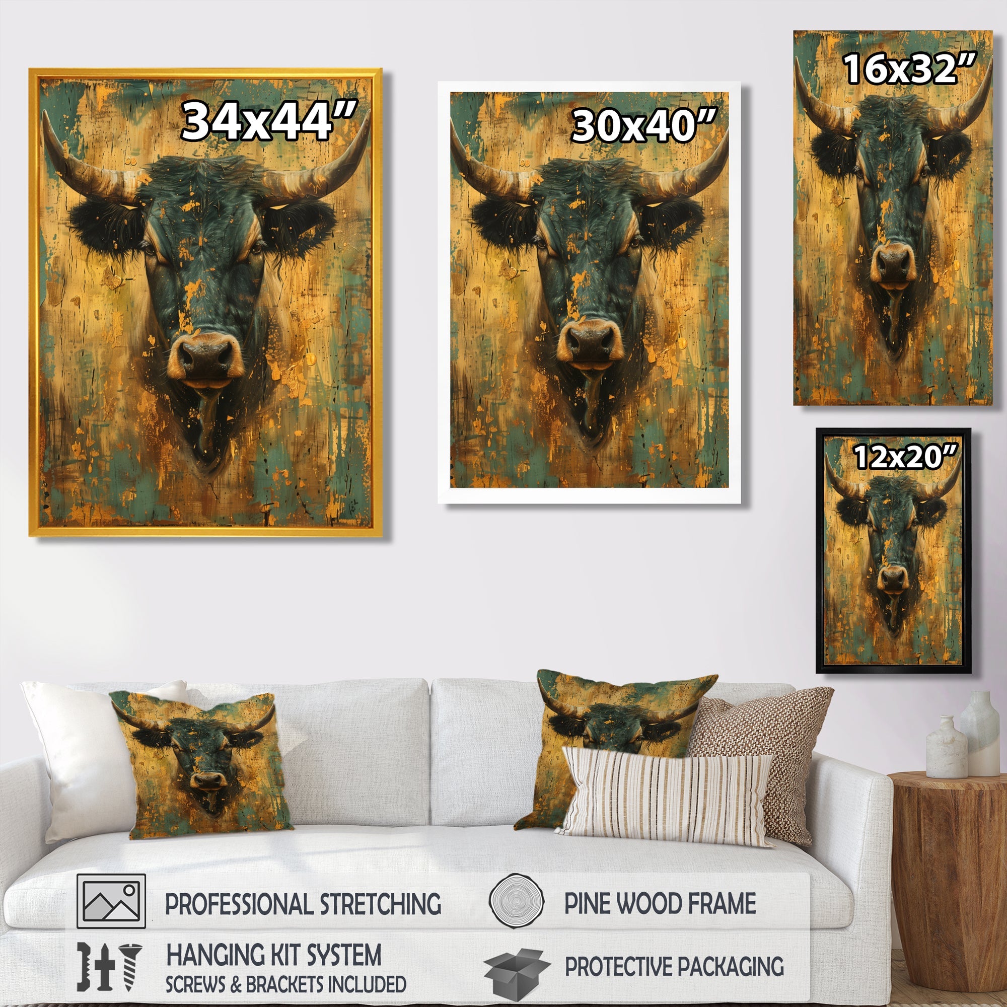 Vintage golden green Taurus - Taurus Wall Art Prints