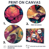 Pink green floral deer forest - Deer Framed Canvas Art