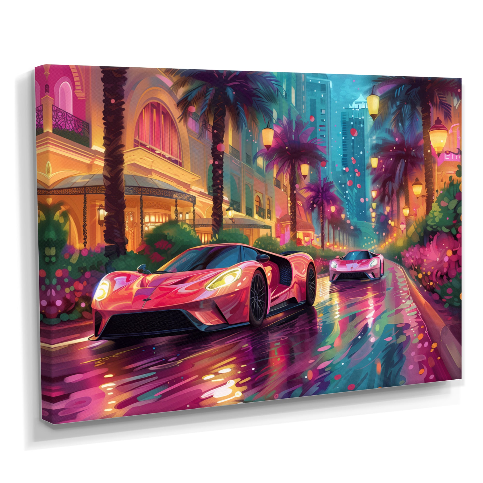 Pink blue Miami exotic cars - Car Exotic Canvas Wall Art