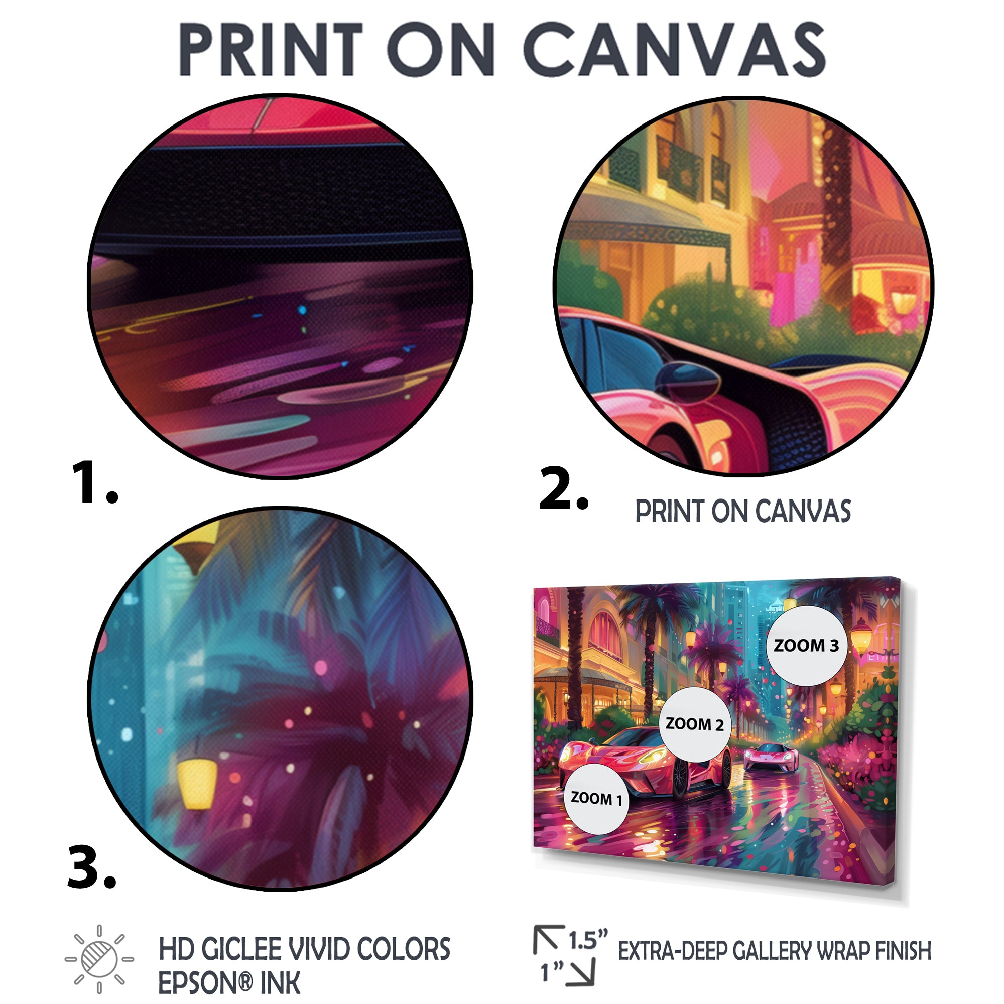 Pink blue Miami exotic cars - Car Exotic Canvas Wall Art