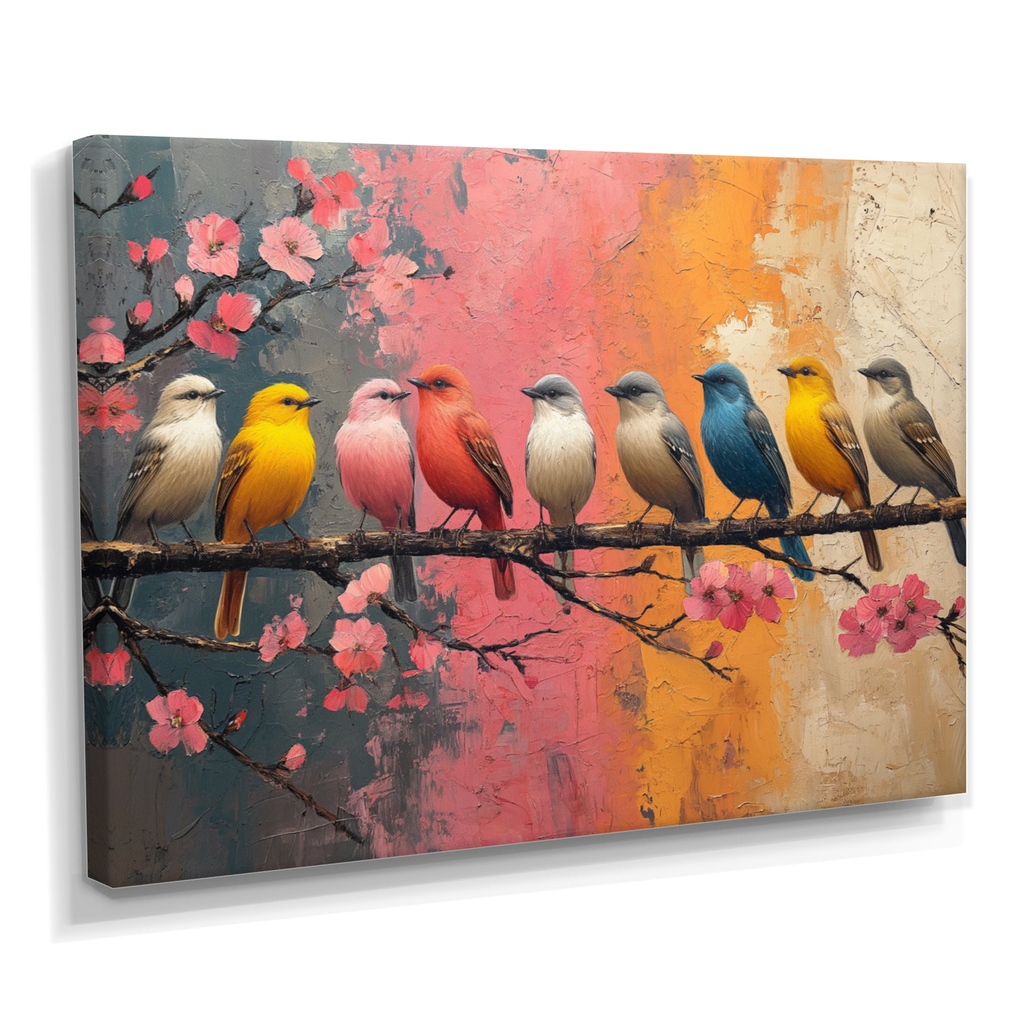 White blue birds on floral branch - Bird Home Decor Art