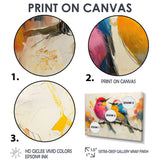 Pink yellow birds on floral branch - Bird Living Room Wall Art