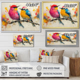 Pink yellow birds on floral branch - Bird Living Room Wall Art