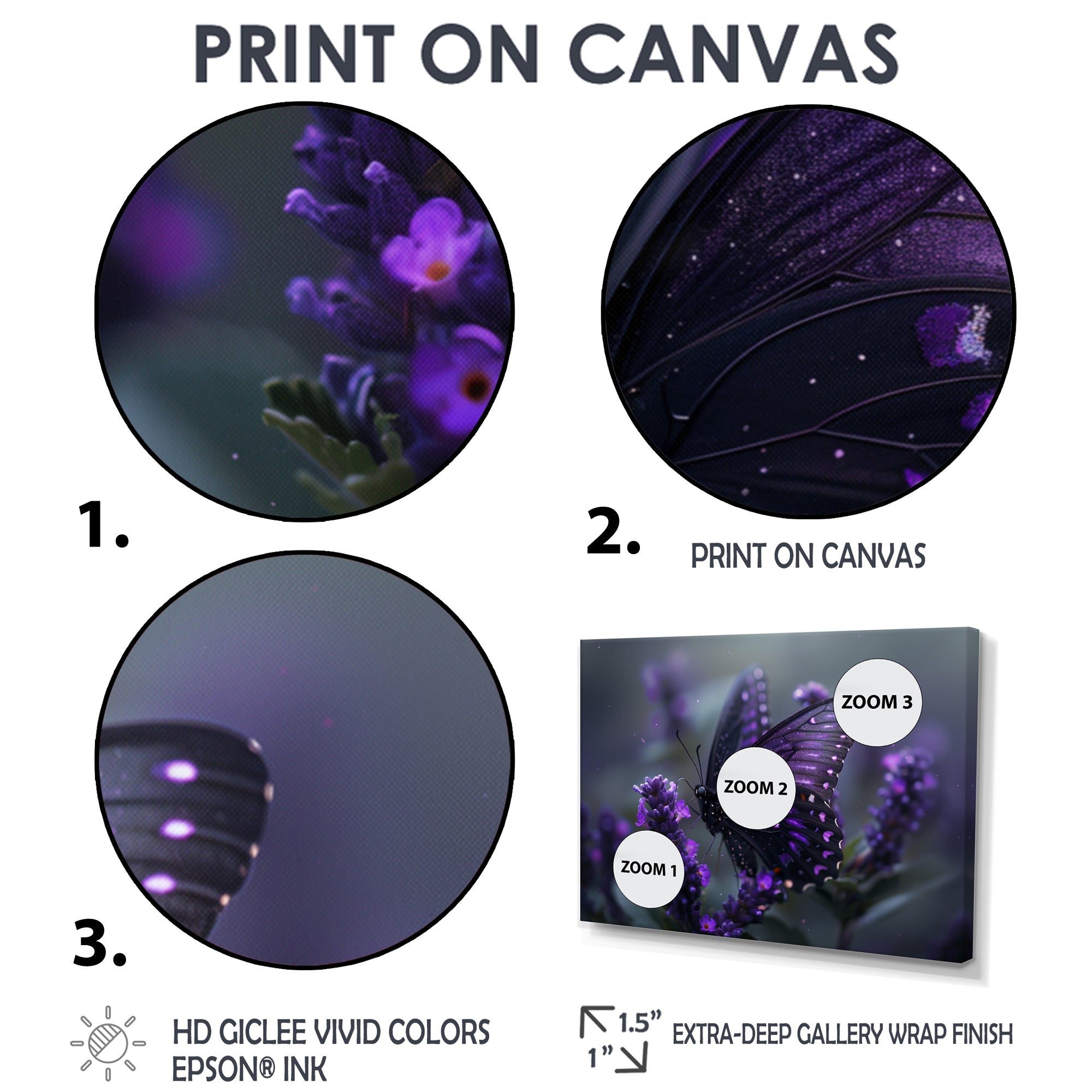 Purple black Butterfly beauty on flower - Butterfly Canvas Wall Art