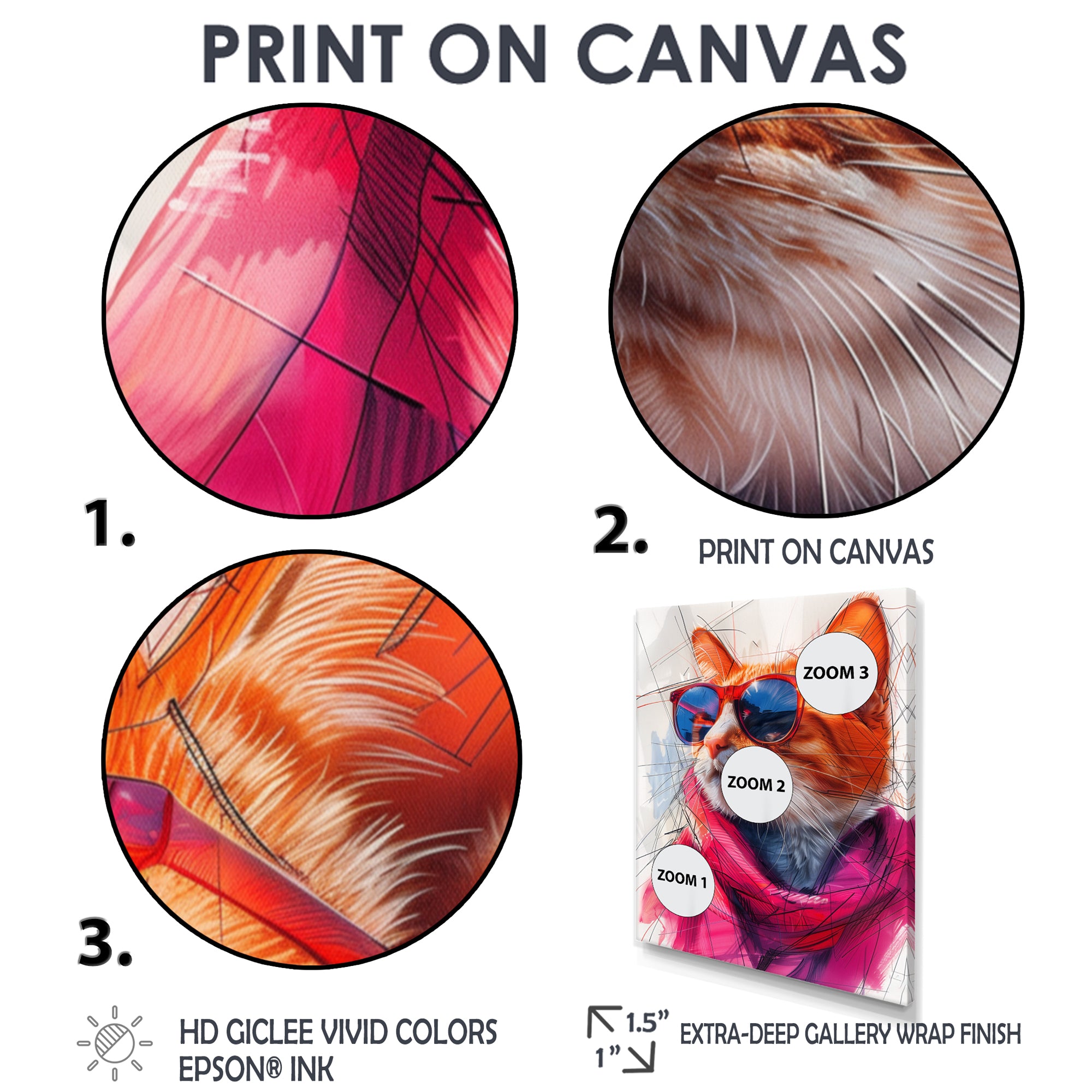 Pink blue curious cat with sunglasses - Cat Canvas Wall Art